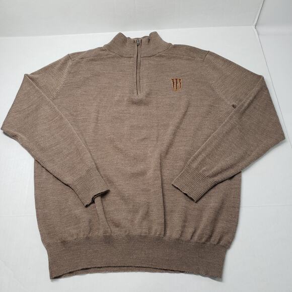 Monster Energy Java Merino Wool Blend 1/4 Zip Sweater Mens Large Brown Pullover - Picture 1 of 16